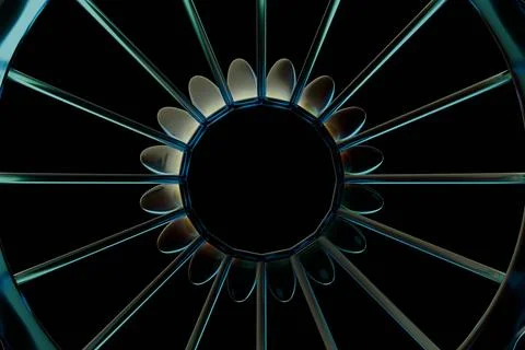 Radial structure with a dark center, framed by petal-like forms. Metallic s.. Stock Illustration