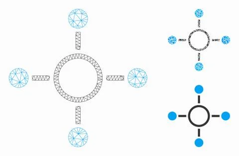 Radial Structure Vector Mesh Wire Frame Model and Triangle Mosaic Icon 库存插图