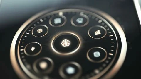 Radial touchscreen menu with brain, server Stock Photos