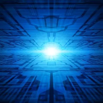 Radiant Blue Geometric Pattern With Light Burst Stock Illustration