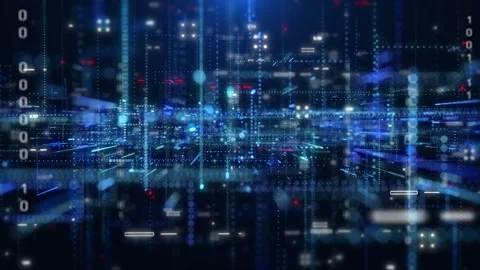 Radiant blue lines and dynamic light trails create a sense of speed data Stock Footage 315395630