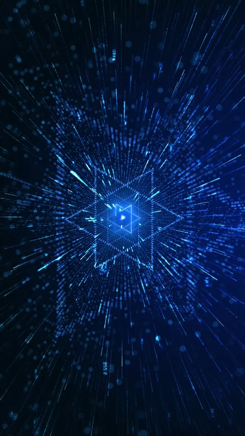 Radiant blue particles explode forming futuristic data tunnel effect. Abstract Stock Footage 333793888