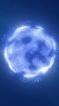 Radiant blue sphere formed from thousands of luminous particles swirling in.. Stock Illustration