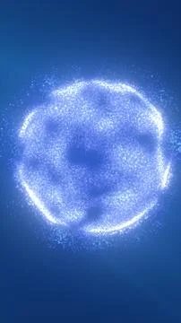 Radiant blue sphere formed from thousands of luminous particles swirling in.. Stock Illustration