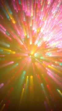 Radiant burst of colorful light rays with glowing particles creating a vibran イラスト素材