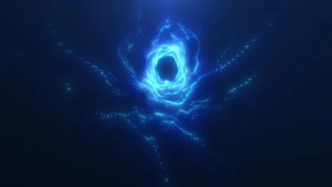 Radiant cyan particle vortex expands through a deep blue field, forming a s.. Stock Footage 337155434