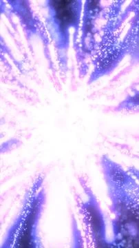 Radiant explosion of glowing blue particles and beams bursting outward in a d Stock Illustration