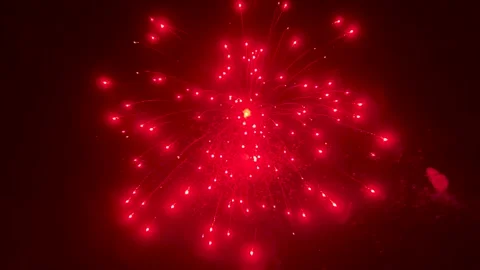 Radiant firework explosion spreading red sparks in the night Stock Footage 321324183