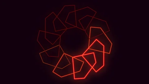 Radiant geometric circle glowing red and black shapes in circular pattern Stock Footage 267065479