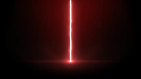 Radiant glowing star clusters pulsing around vertical red beams against deep Видео 344291361