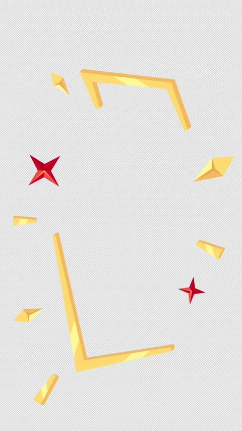Radiant gold angular frame with dynamic red sparkle stars 2D vertical animation Vídeos de archivo 308012803