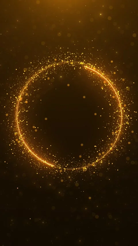 Radiant gold ring background sparkling particle wreath, warm bokeh dots, rich ci Stock Footage 340403021