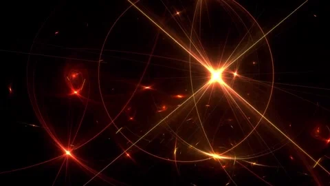 Radiant Gold Starburst and Intersecting Light Orbits Loop Stock Footage 345970515
