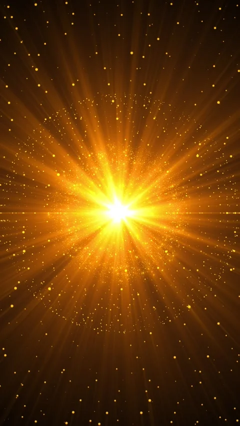Radiant golden blast light intense central flare, glowing particles, expanding r Stock Footage 340416908