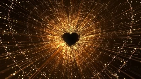 Radiant golden particles exploding from heart shape creating romantic glowing bu 库存影片 341901833