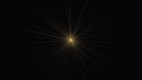 A radiant golden starburst pattern glowing against a deep black background Video stock 335117576