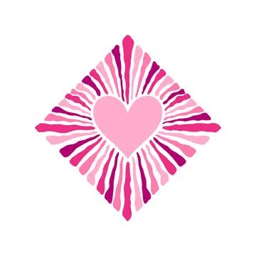 Radiant heart surrounded by dynamic, wavy rays in a diamond shaped layout. Stock Illustration