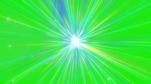 Radiant light burst emitting neon beams against a vibrant green screen Видео 343847610