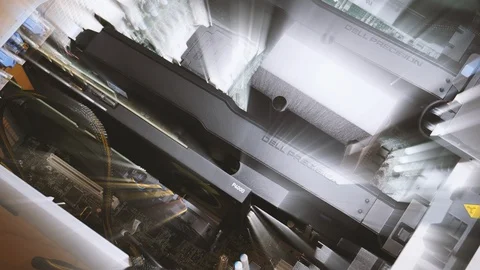 Radiant light from powerful Nvidia RTX Quadro 5000 card GPU Stock Footage 103338861