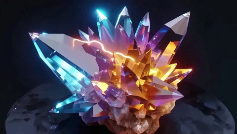 Radiant Multi-Color Crystal Cluster with Shimmering Light Particles 4K Loop 库存影片 331927212