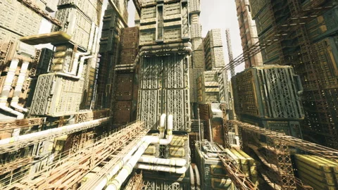 Radiant passageway featuring multiple freight pathways and metal frameworks Stock Footage 329943192