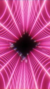 Radiant pink grid lines forming a glowing tunnel that converges into a dark.. Stock Illustration