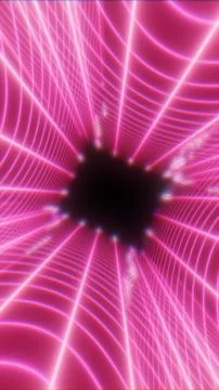 Radiant pink grid lines forming a glowing tunnel that converges into a dark.. Stock Illustration