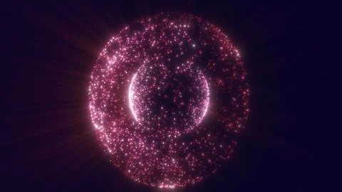 Radiant pink spherical shell made of luminous particles emitting soft cosmic  Illustrazione stock