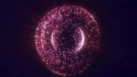 Radiant pink spherical shell made of luminous particles emitting soft cosmic  Illustrazione stock