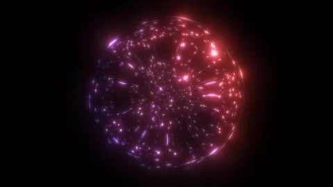 A radiant red digital sphere surrounded by glowing particles and energy wav.. Illustrazione stock