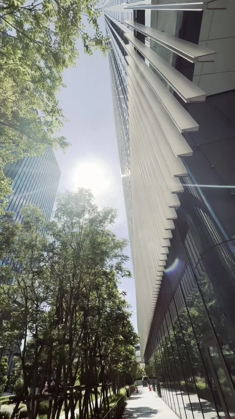 Radiant Reflections: Skyscraper and Sunlight Stock Footage 287976176