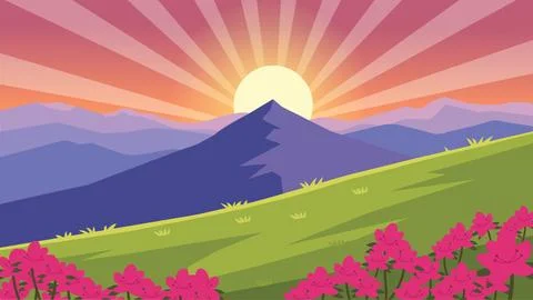 Radiant Spring Sunrise Rolling Meadows Stock Illustration