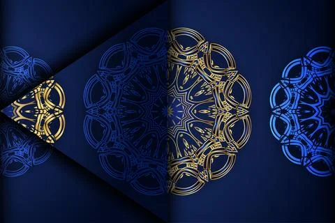 Radiant Star Mandala Pattern In Blue And Gold Abstract Artwork Illustrazione stock