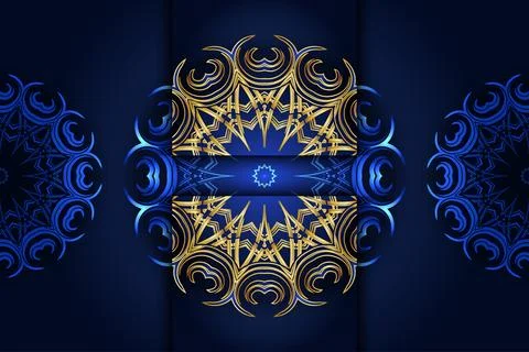 Radiant Star Mandala Pattern In Blue And Gold Abstract Artwork Stock-Illustration