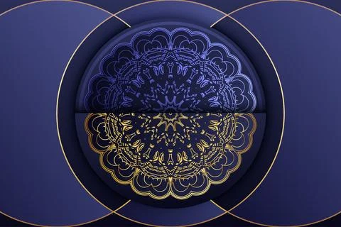 Radiant Star Mandala Pattern In Blue And Gold Abstract Artwork Illustrazione stock