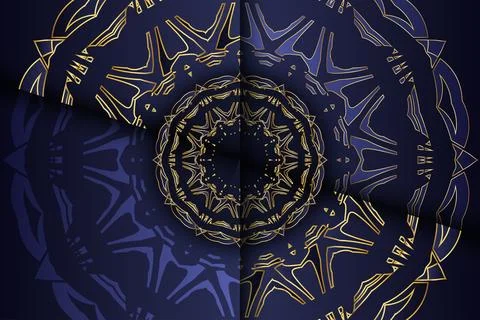 Radiant Star Mandala Pattern In Blue And Gold Abstract Artwork Illustrazione stock