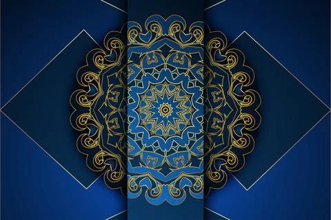 Radiant Star Mandala Pattern In Blue And Gold Abstract Artwork Stockillustratie