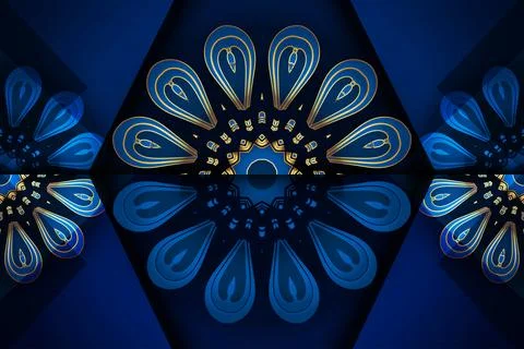 Radiant Star Mandala Pattern In Blue And Gold Abstract Artwork Illustration