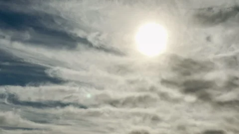 Radiant Sun Breaks Through Layered Clouds in Vast Sky Stock Footage 336093058