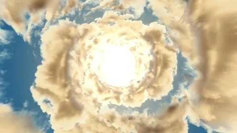 Radiant swirling cloud vortex with bright sunlit center, dramatic golden cu.. Stock Footage 321907077