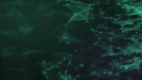 A radiant teal stream of connected particles sweeps through a dark abstract.. Stock Illustration
