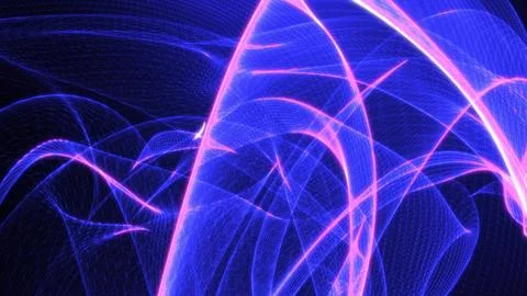 Radiant violet and pink light trails forming swirling abstract shapes over a  Ilustração Stock