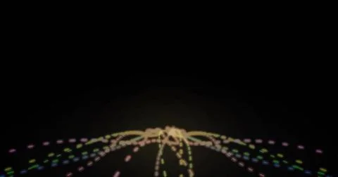 Radiating glowing dotted light trails and neon-colored sphere clusters from Stock Illustration