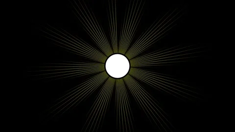 Radiating Golden Light Lines Pulsating from a Central White Circle 库存影片 334959411
