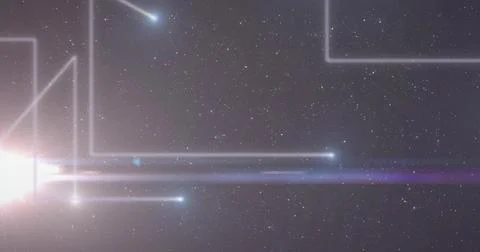 Radiating left flare casting beams in space with comet streaks and frames, Stock Photos