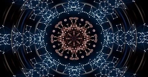 Radiating light pattern in plexus design over hypnotizing waves background. Illustrazione stock