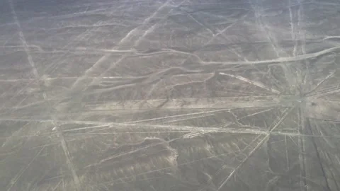 Radiating Lines in Pale Desert Plain from Above, Nazca, Peru 4K Stock Footage 160372758