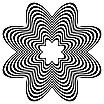 Radiating object with distortion. Abstract wrinkled, corrugated rounded shape 库存插图