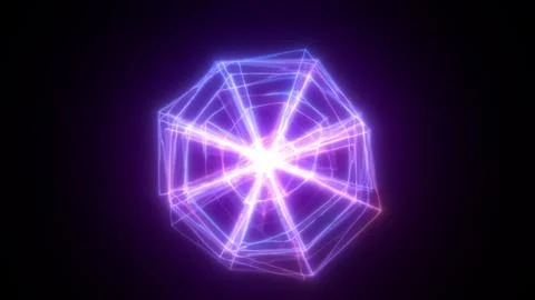 Radiating purple-blue geometry with glowing radial lines forming a luminous d Stock Photos