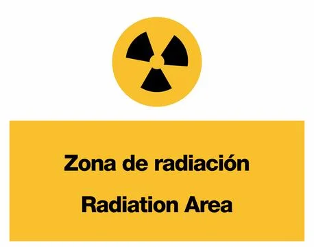 Radiation Area Construction Yellow Warning Signage Set in English and Spanish Stock Illustration